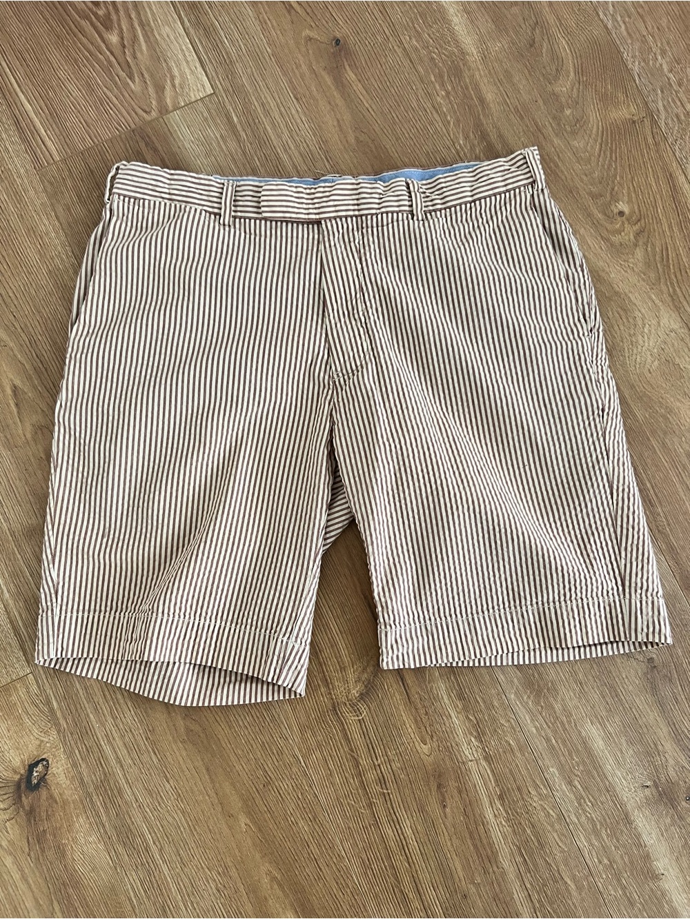 Polo Ralph Lauren Mens Classic Fit Brown Striped Seersucker Shorts Size 34